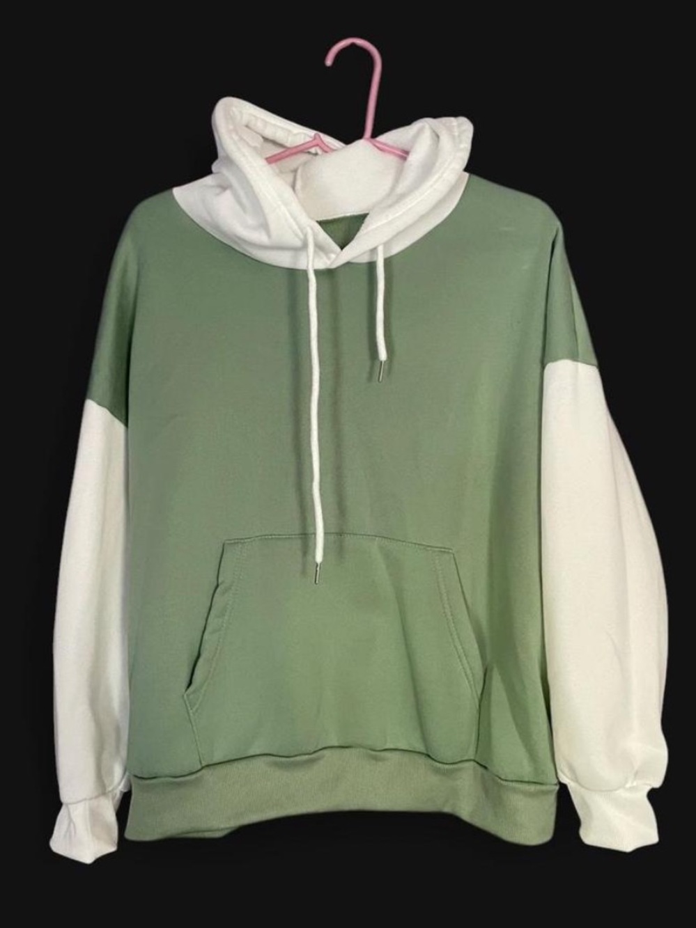 Green and White Colorblock Hoodie